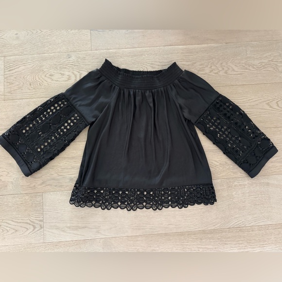 Ramy Brook Black Lace Trim Blouse size L - Picture 1 of 12